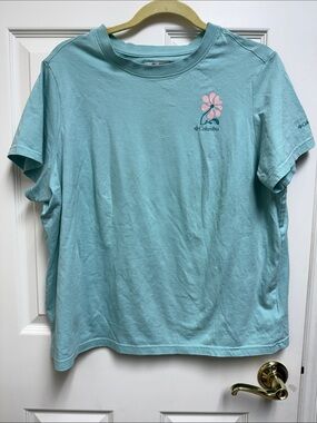 Columbia Aqua Short Sleeve Tee with Pink Floral Logo